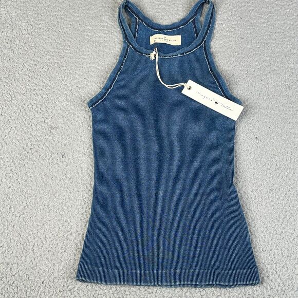 imogene + willie Tops - Imogene + Willie Tank Top Womens XS Blue Indigo Ribbed Racerback Cotton Workout